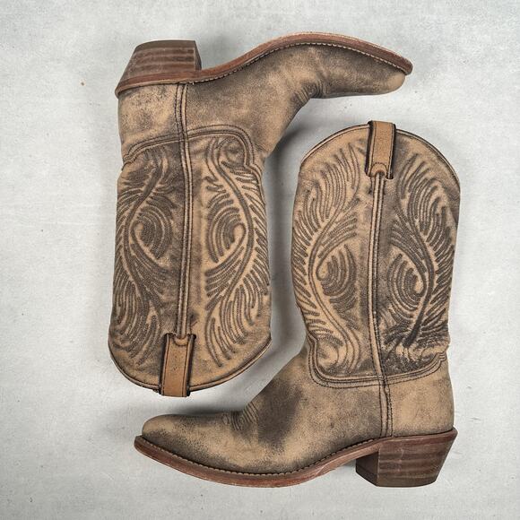 Abilene Boots Western Boots Womens 7 Brown Distressed Leather Western Cowgirl - Picture 1 of 10